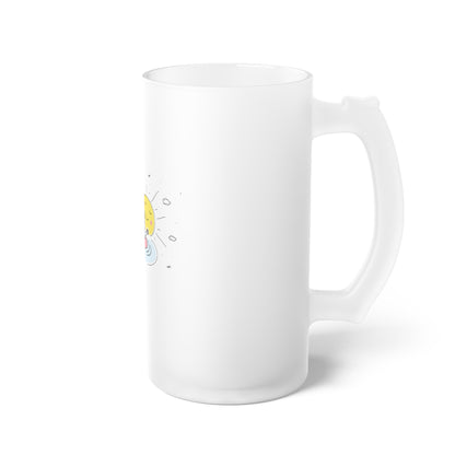 White cat themed beer mug with a unique cat-shaped handle and colorful cat design on front