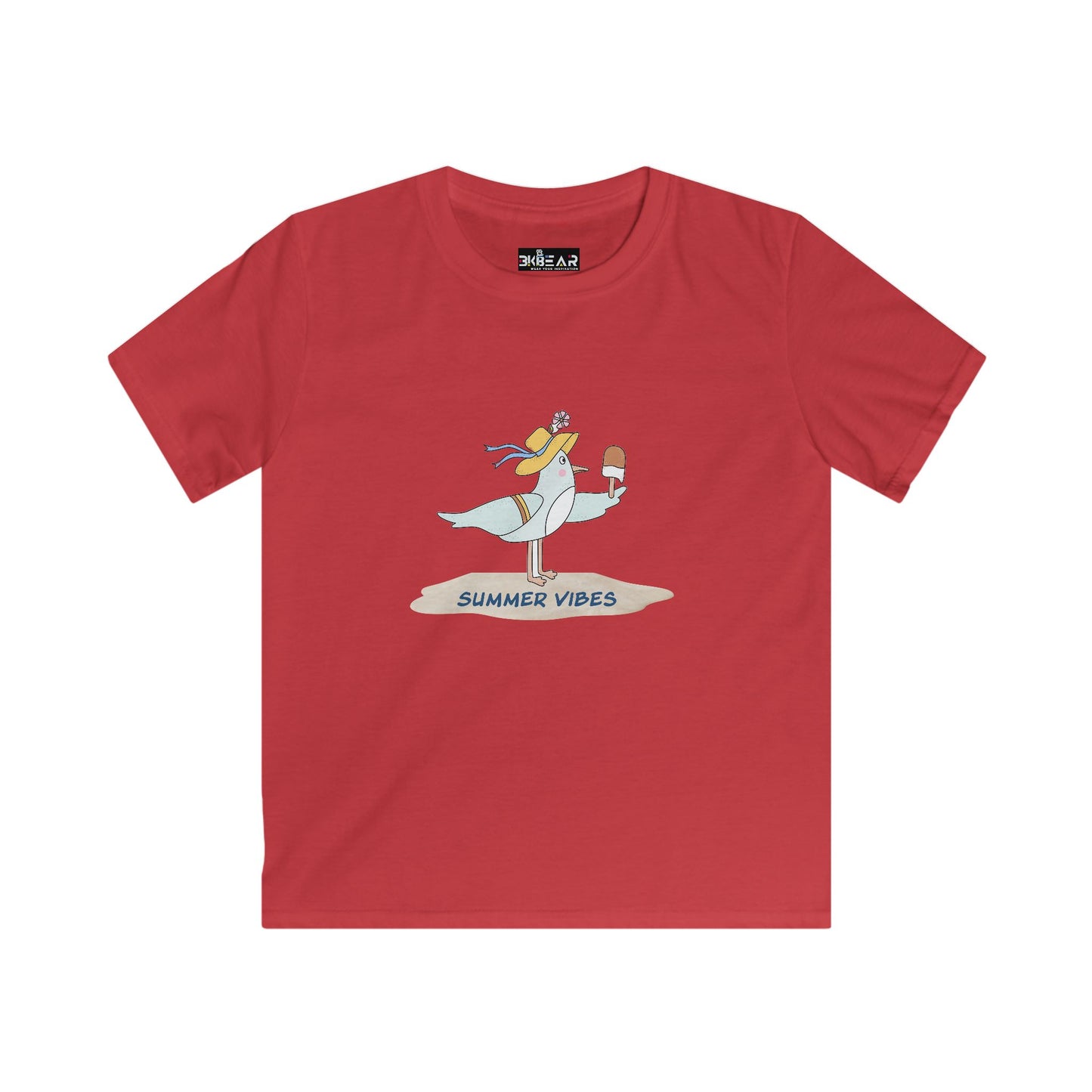 Red childrens tee shirts with summer vibes seagull graphic by Printify kids clothes