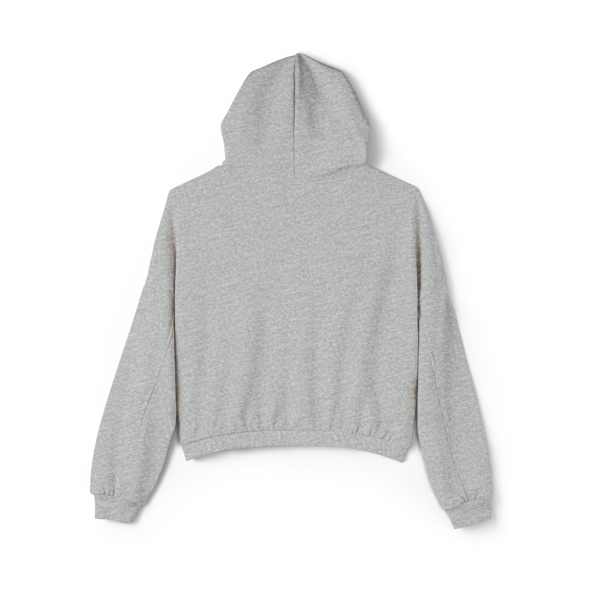 Back view of a gray Printify cinch women's hoodie with long sleeves and hood