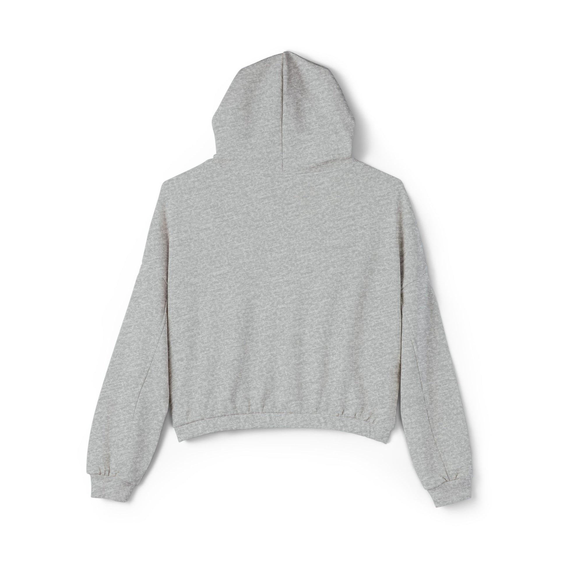 Back view of a gray Printify cinch women's hoodie with long sleeves and a hood