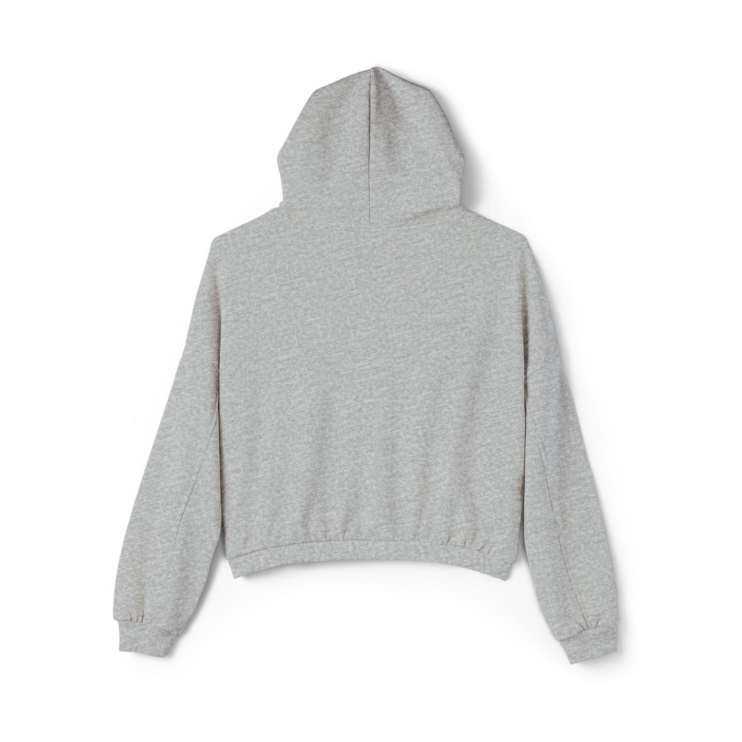 Back view of a gray Printify cinch women's hoodie with long sleeves and hood