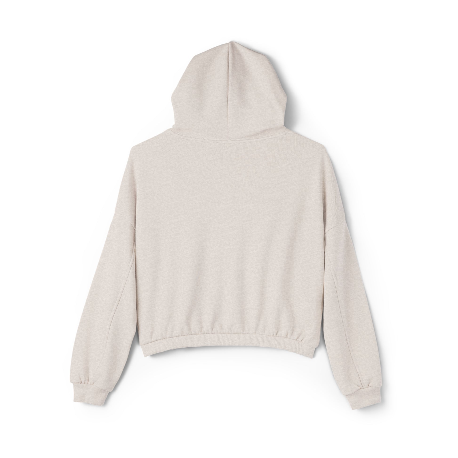 Printify beige cinch women's hoodie shown from back with hood and elastic waistband