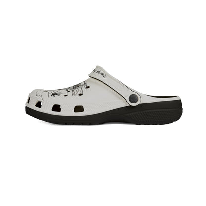 Printify white and black clogs for men with floral design and adjustable strap