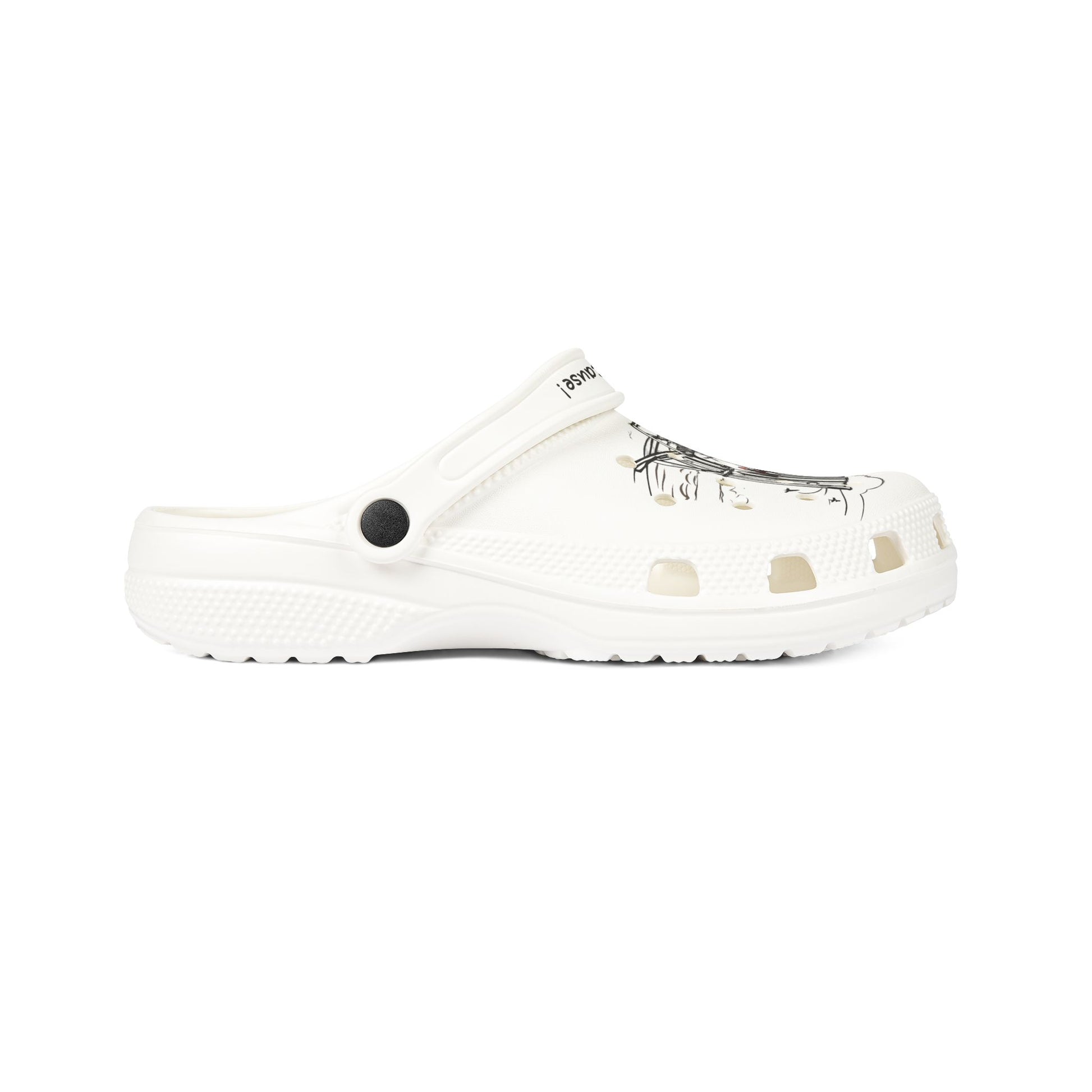 White Printify clogs for men with ventilation holes and adjustable heel strap