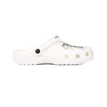 White Printify clogs for men with ventilation holes and adjustable heel strap