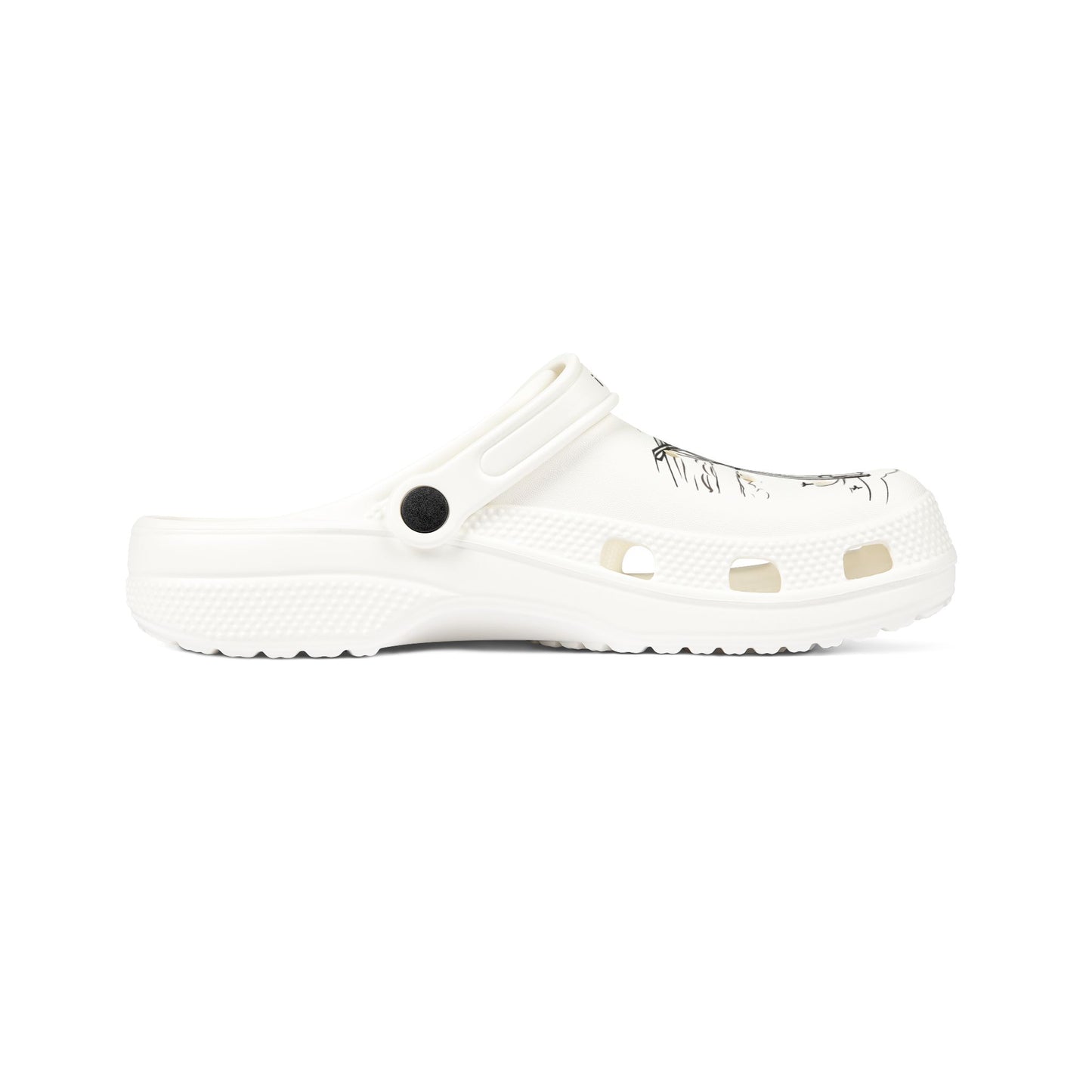 White Printify clogs for men with ventilation holes and adjustable heel strap for comfort
