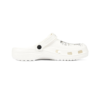 White Printify clogs for men with ventilation holes and adjustable heel strap for comfort