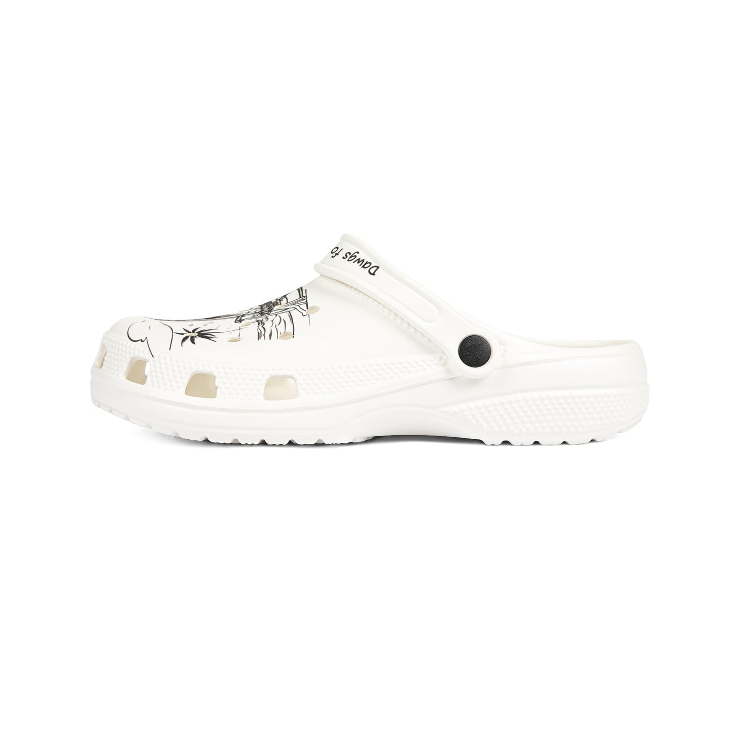 White Printify clogs for men with ventilation holes and adjustable back strap