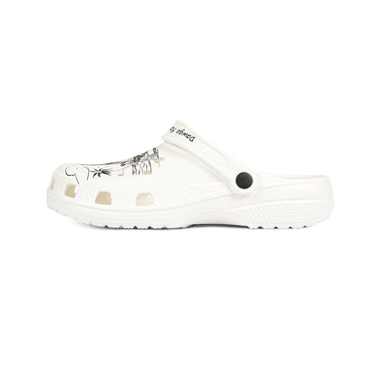 White Printify clogs for men with ventilation holes and adjustable back strap