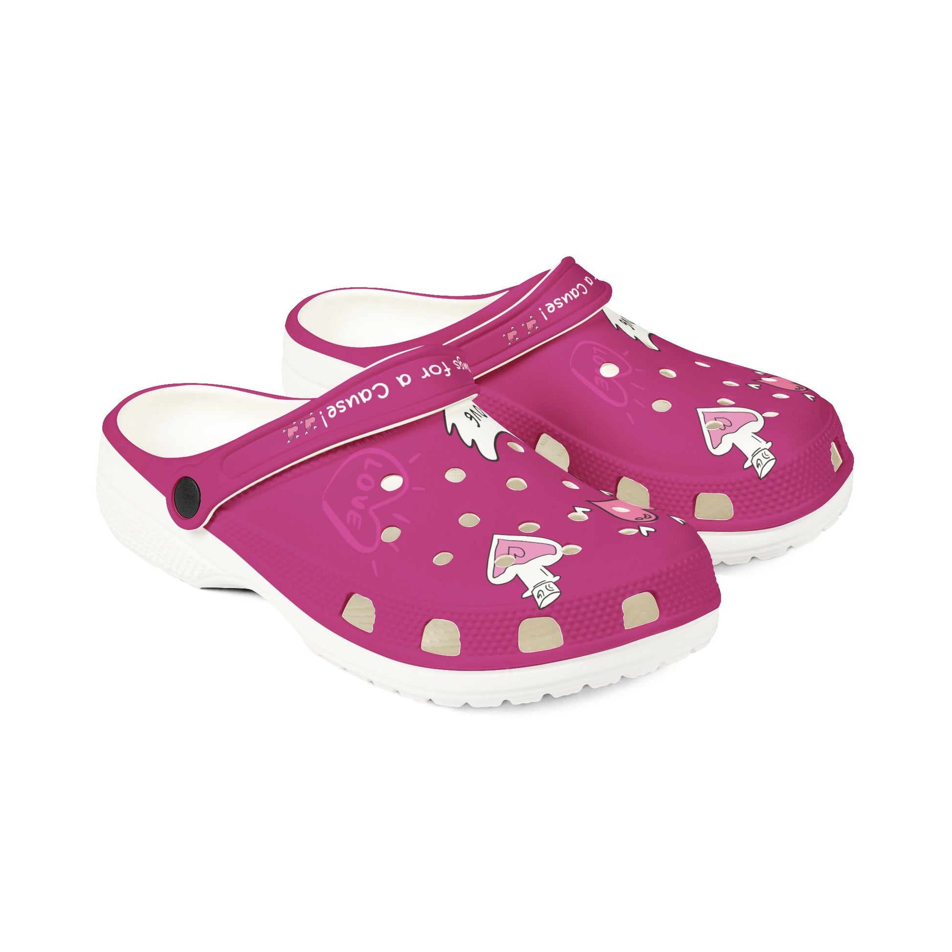Printify pink clogs for women with heart design and adjustable back strap for comfort
