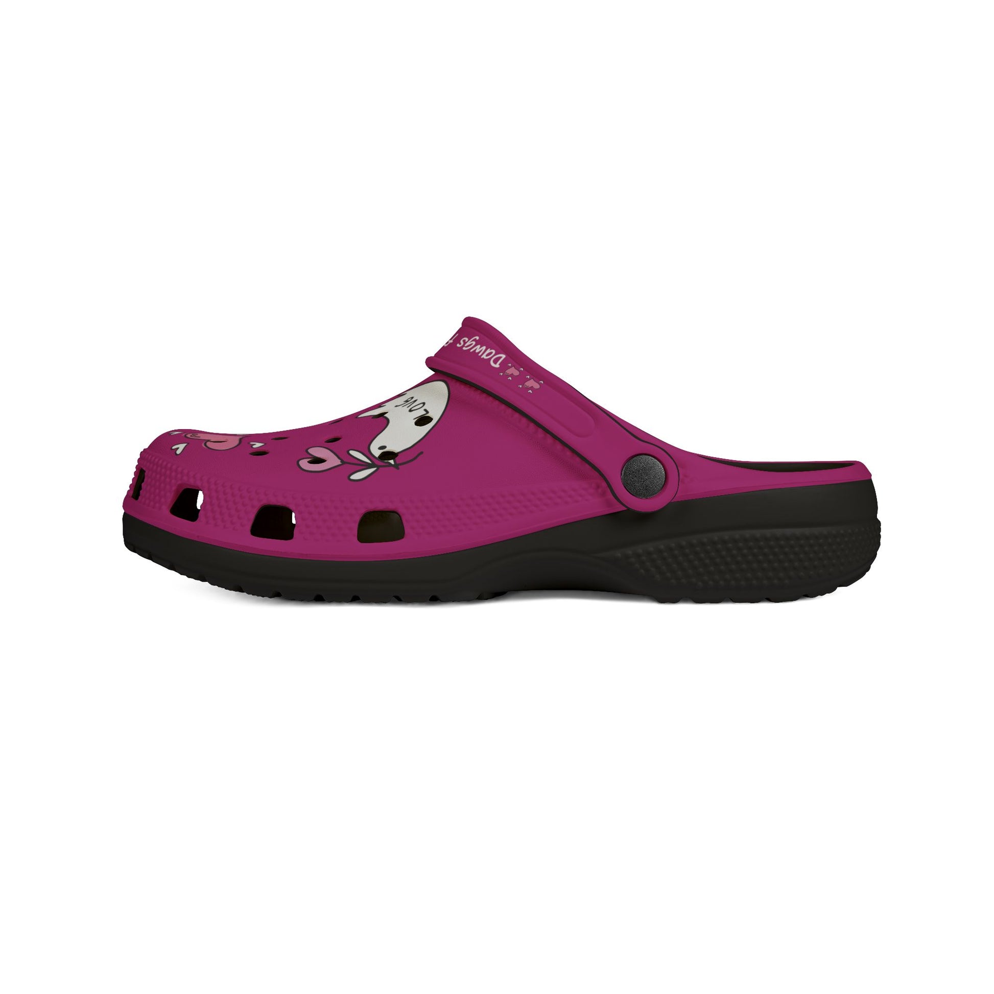 Printify pink clogs for women with black sole and cute dog design casual footwear