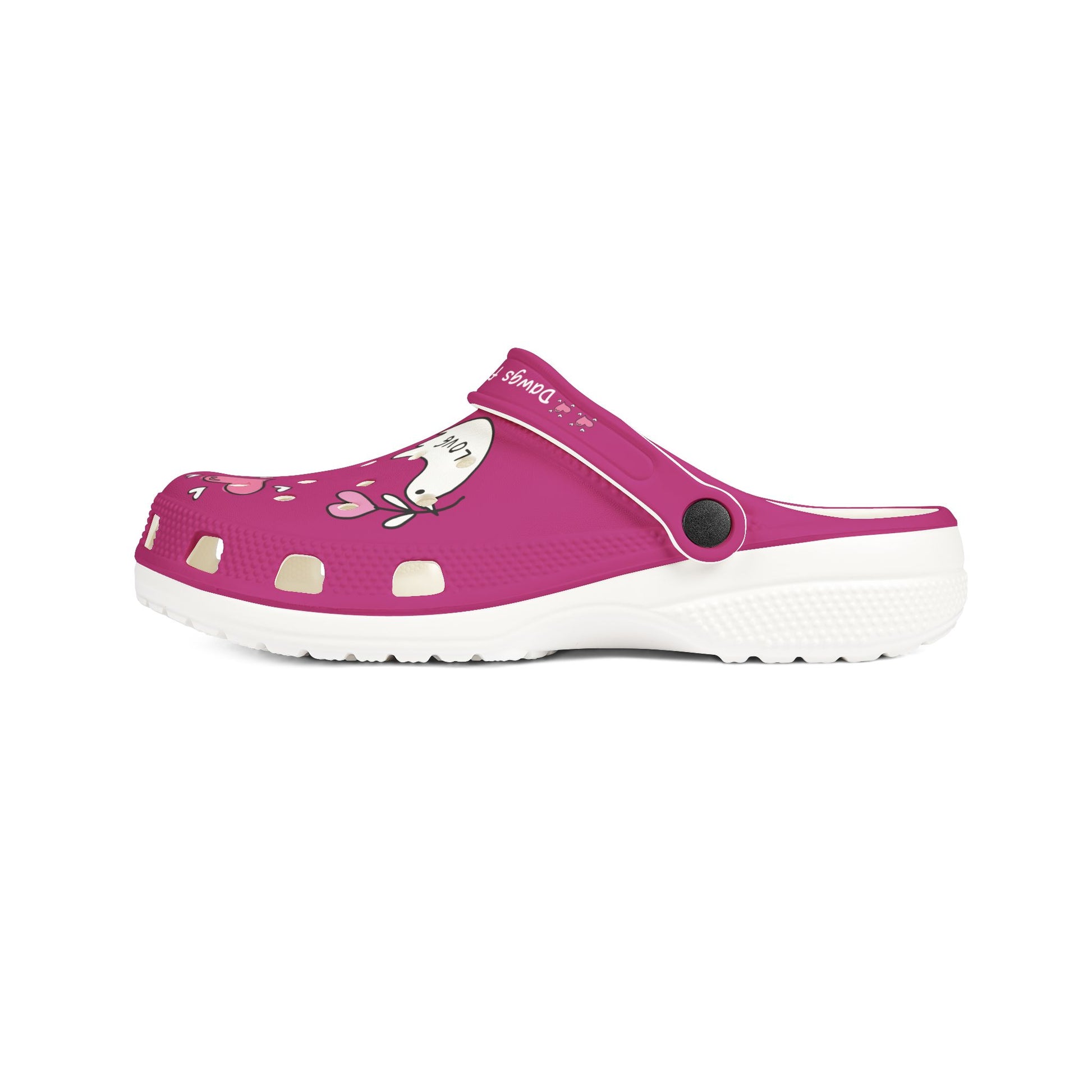 Printify pink clogs for women with heart design and white sole, lightweight and comfortable footwear