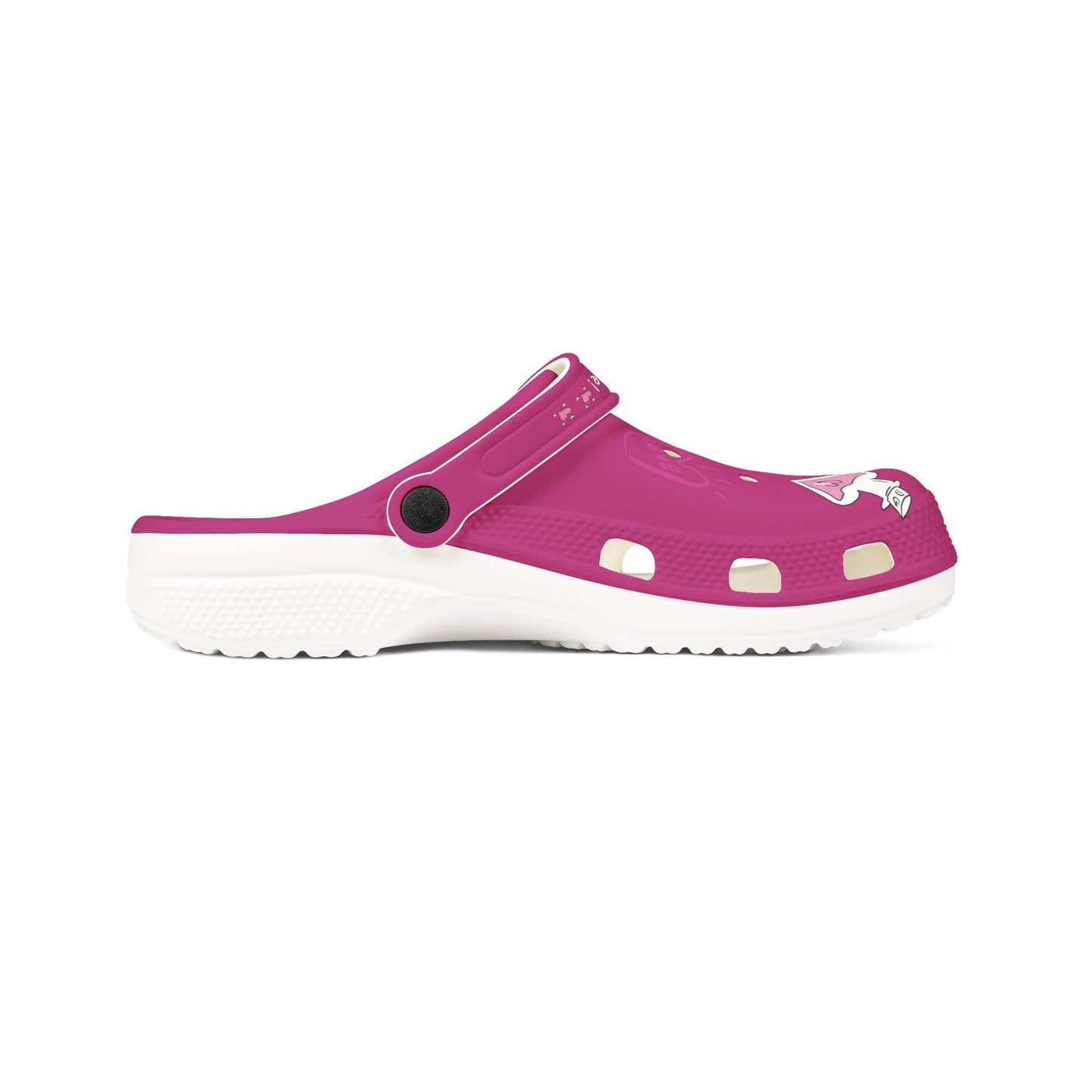 Pink Printify clogs for women with ventilation holes and white sole for comfortable wear