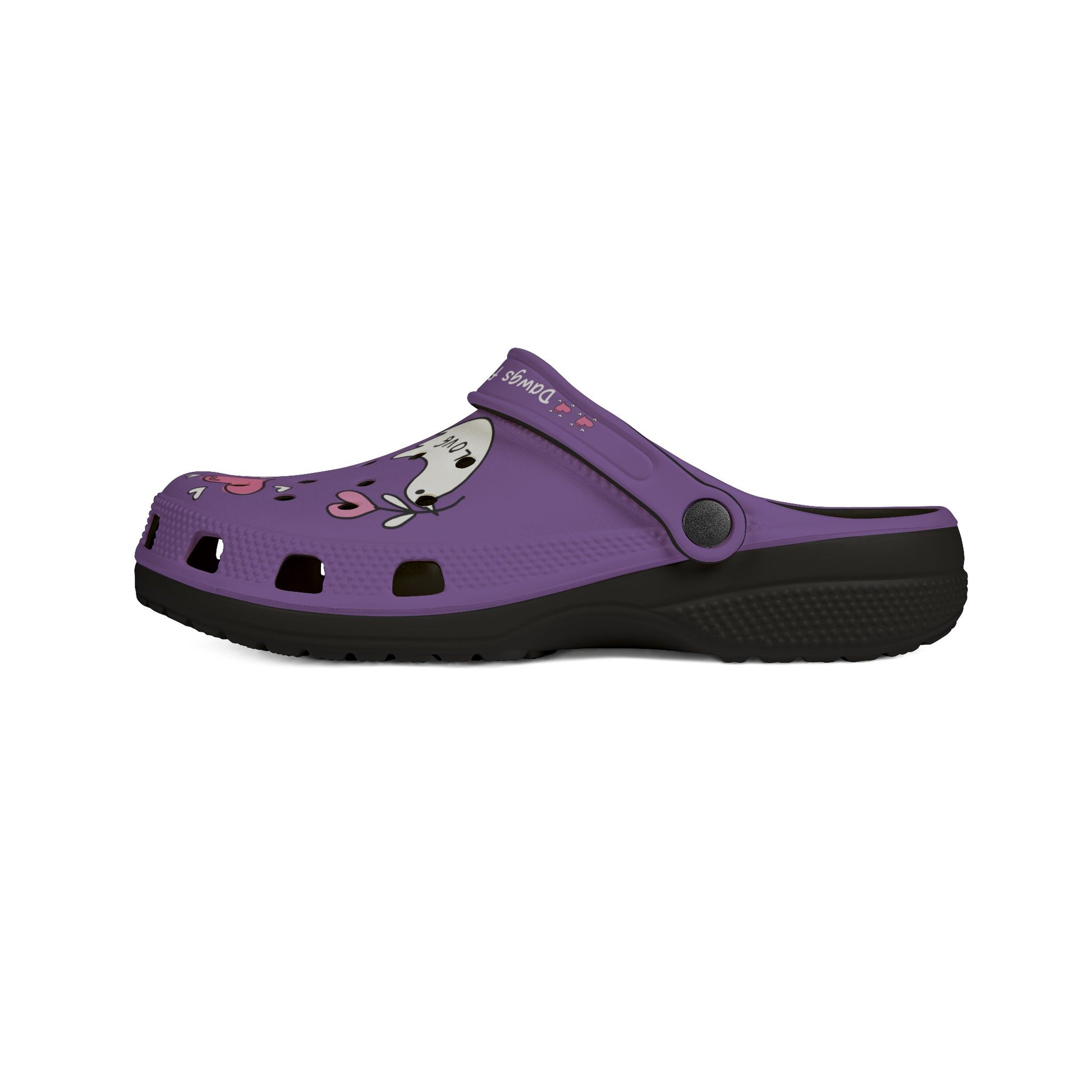 Printify purple clogs for Women with cow and heart design and black sole for casual wear