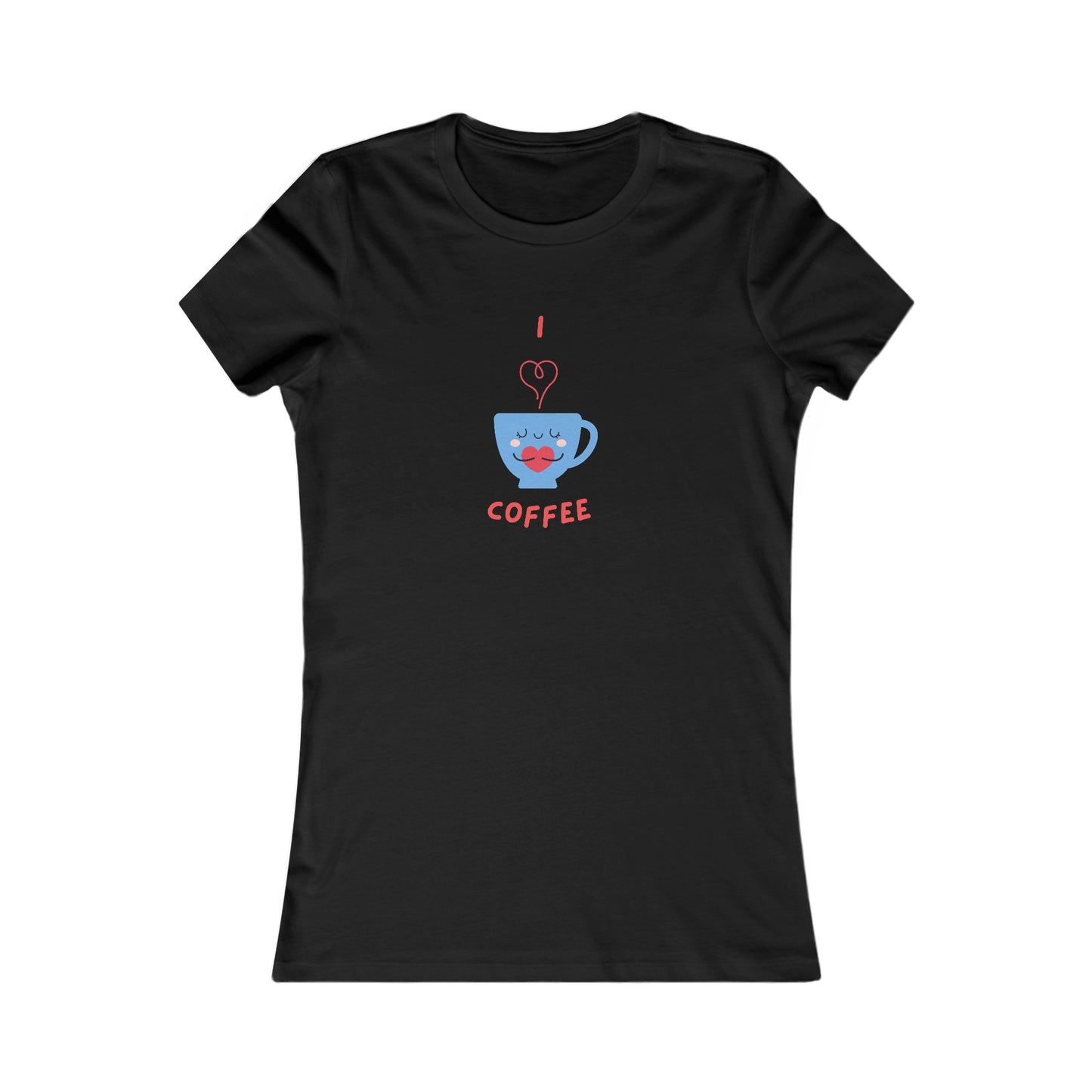 Black Printify T-shirt with I love coffee cup design perfect for coffee and tees lovers