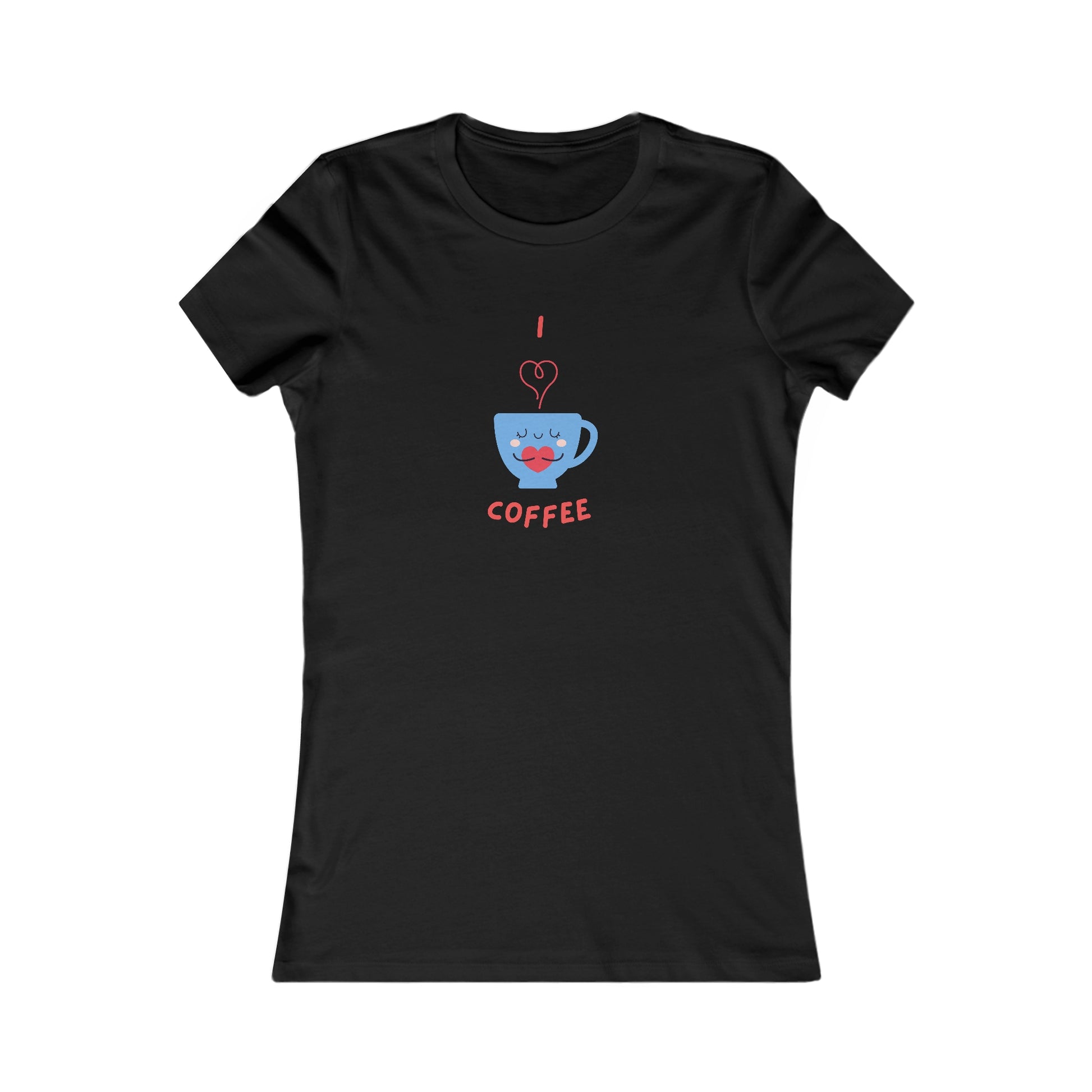 Black Printify T-shirt with I love coffee cup design perfect for coffee and tees lovers