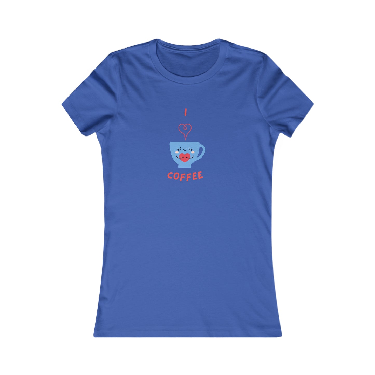 Blue Printify T-shirt with I love coffee design cup graphic for coffee and tees lovers