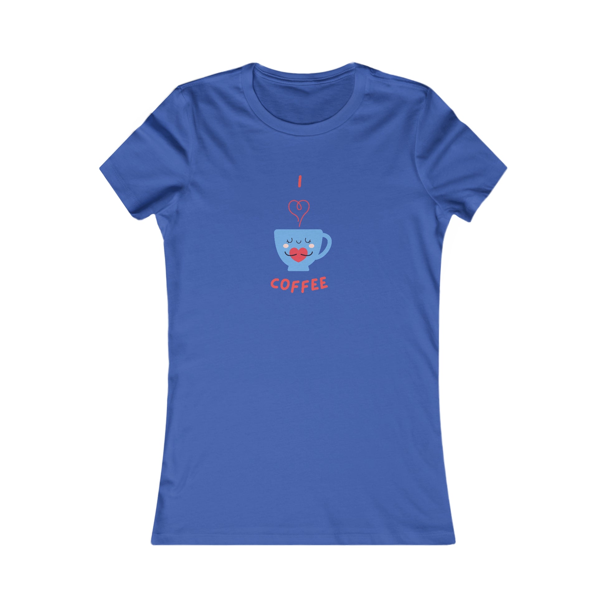 Blue Printify T-shirt with I love coffee design cup graphic for coffee and tees lovers