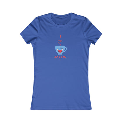 Blue Printify T-shirt with I love coffee design cup graphic for coffee and tees lovers