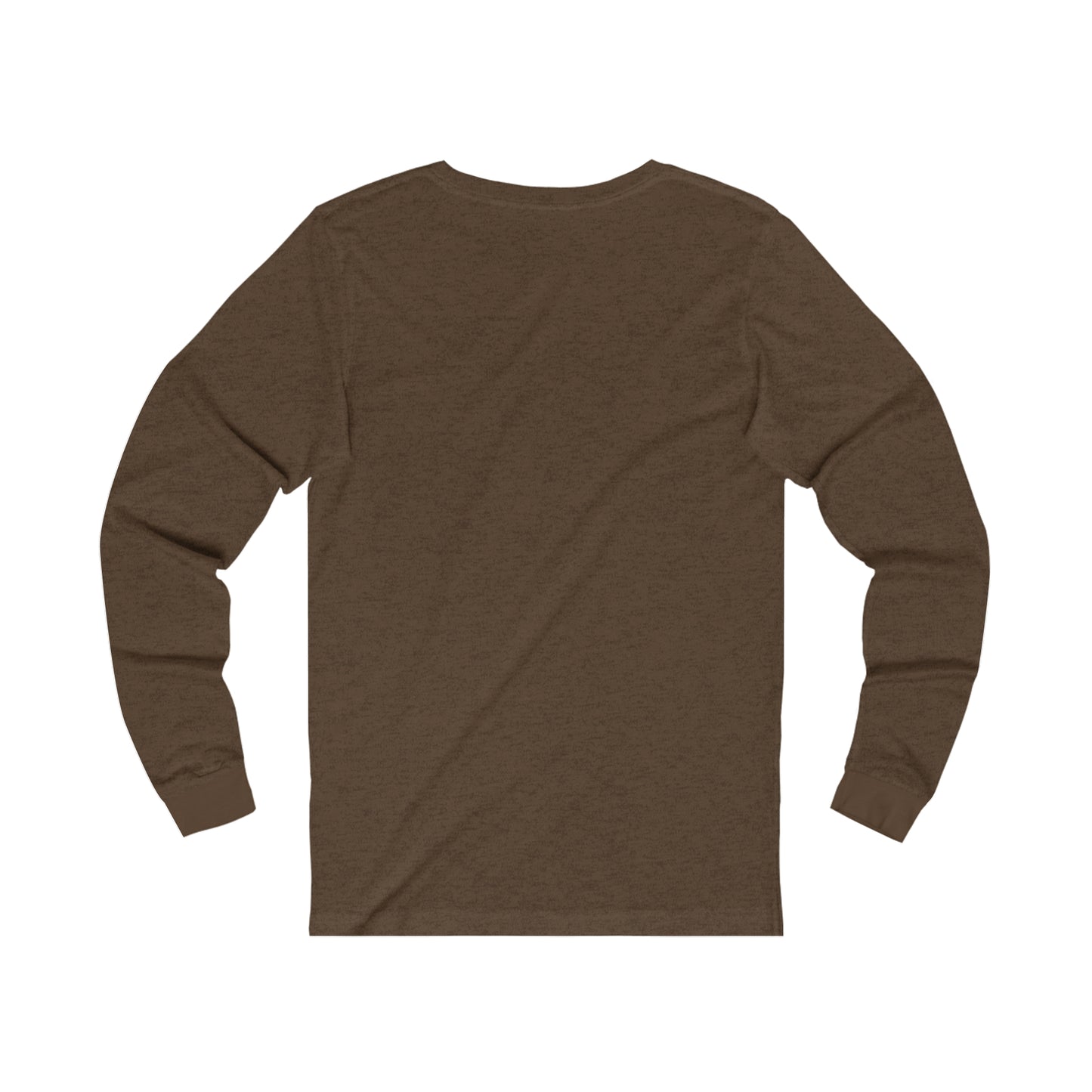 Printify brown long-sleeve shirt displayed from the back for coffee and tees lovers