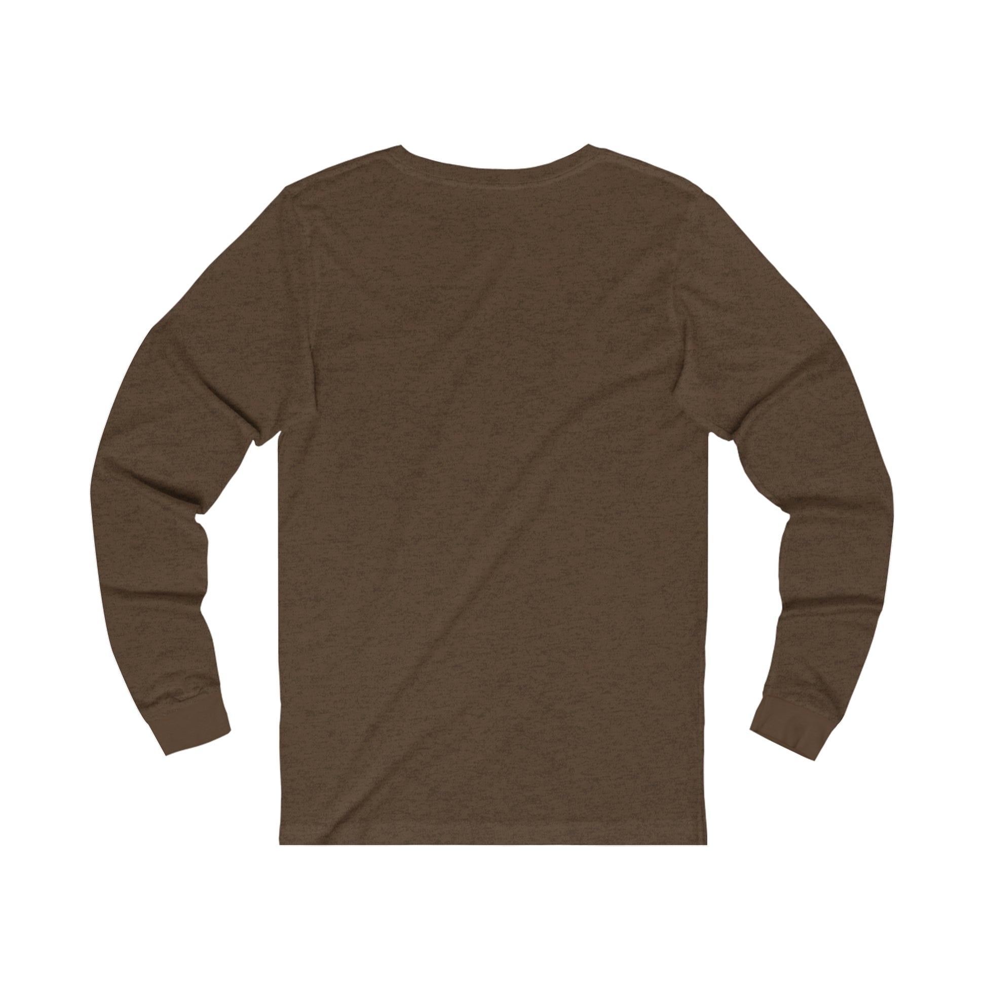 Printify brown long-sleeve shirt displayed from the back for coffee and tees lovers