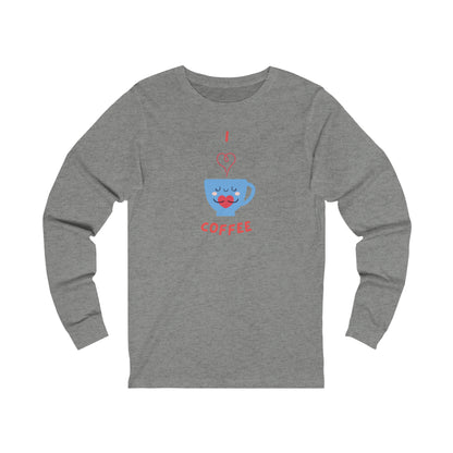 Printify gray long sleeve shirt with I love coffee design coffee and tees