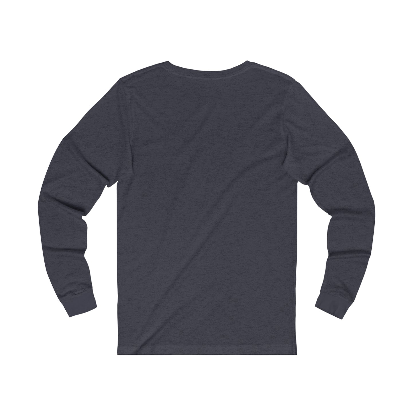 Printify dark gray long-sleeve shirt flat lay showing back with coffee and tees branding