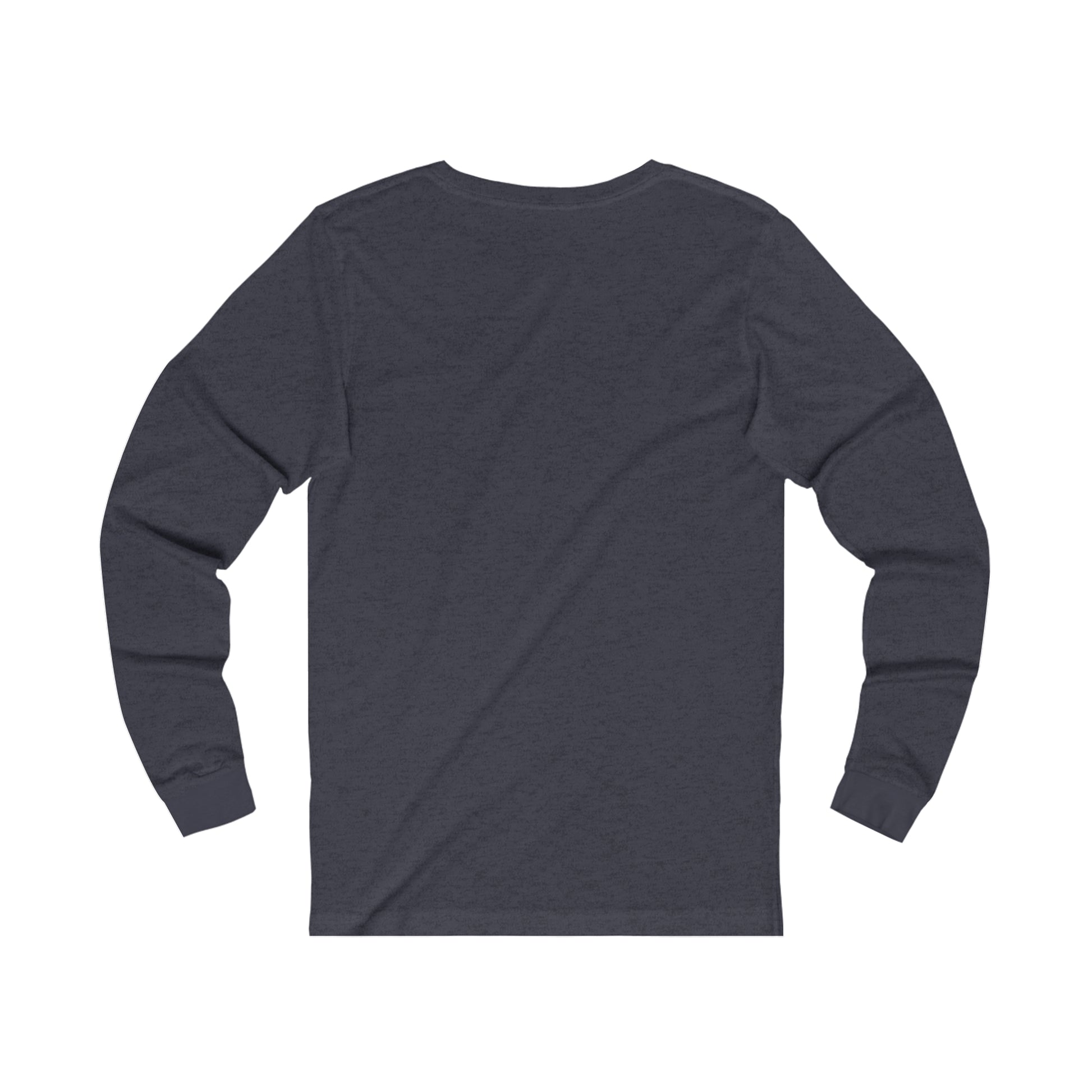 Printify dark gray long-sleeve shirt flat lay showing back with coffee and tees branding