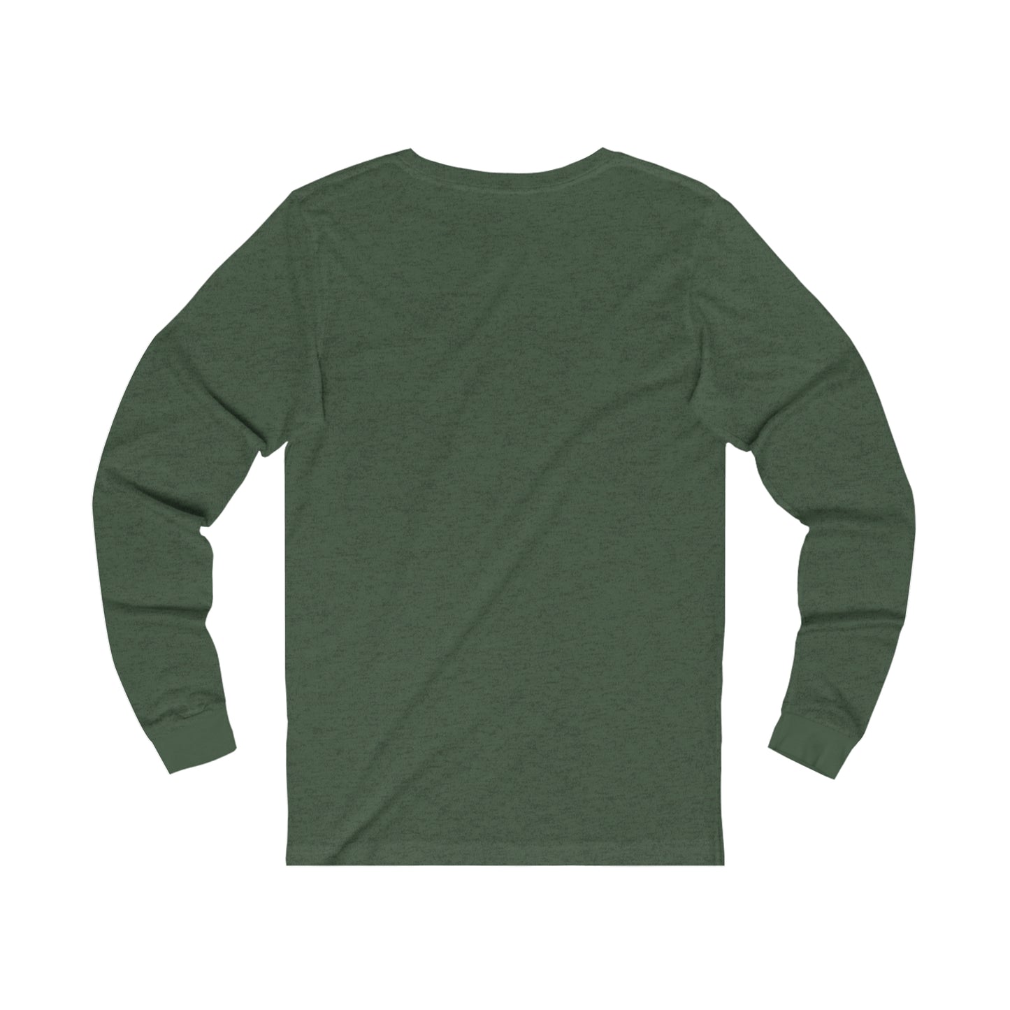 Printify green long sleeve shirt laid flat showing the back for coffee and tees collection