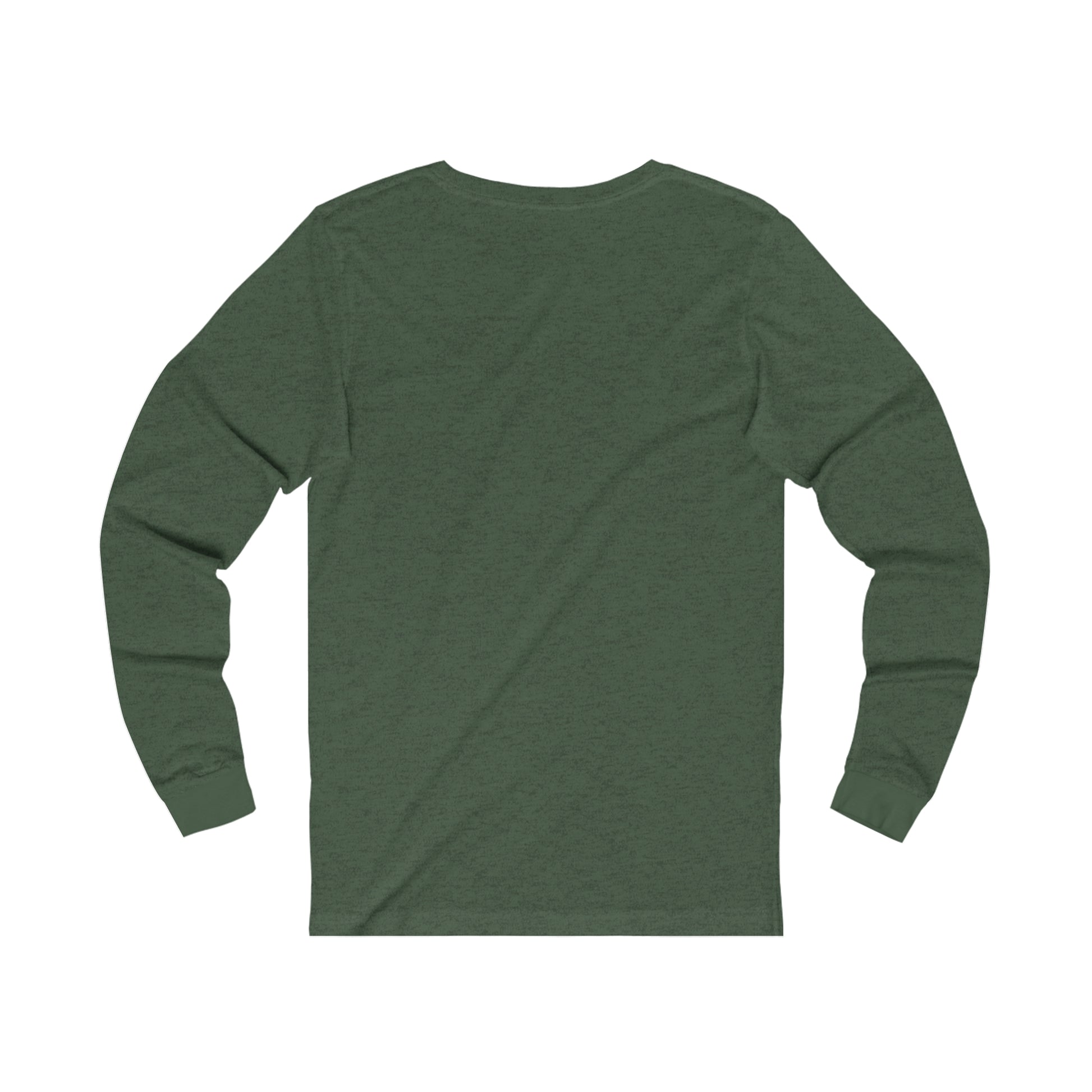 Printify green long sleeve shirt laid flat showing the back for coffee and tees collection
