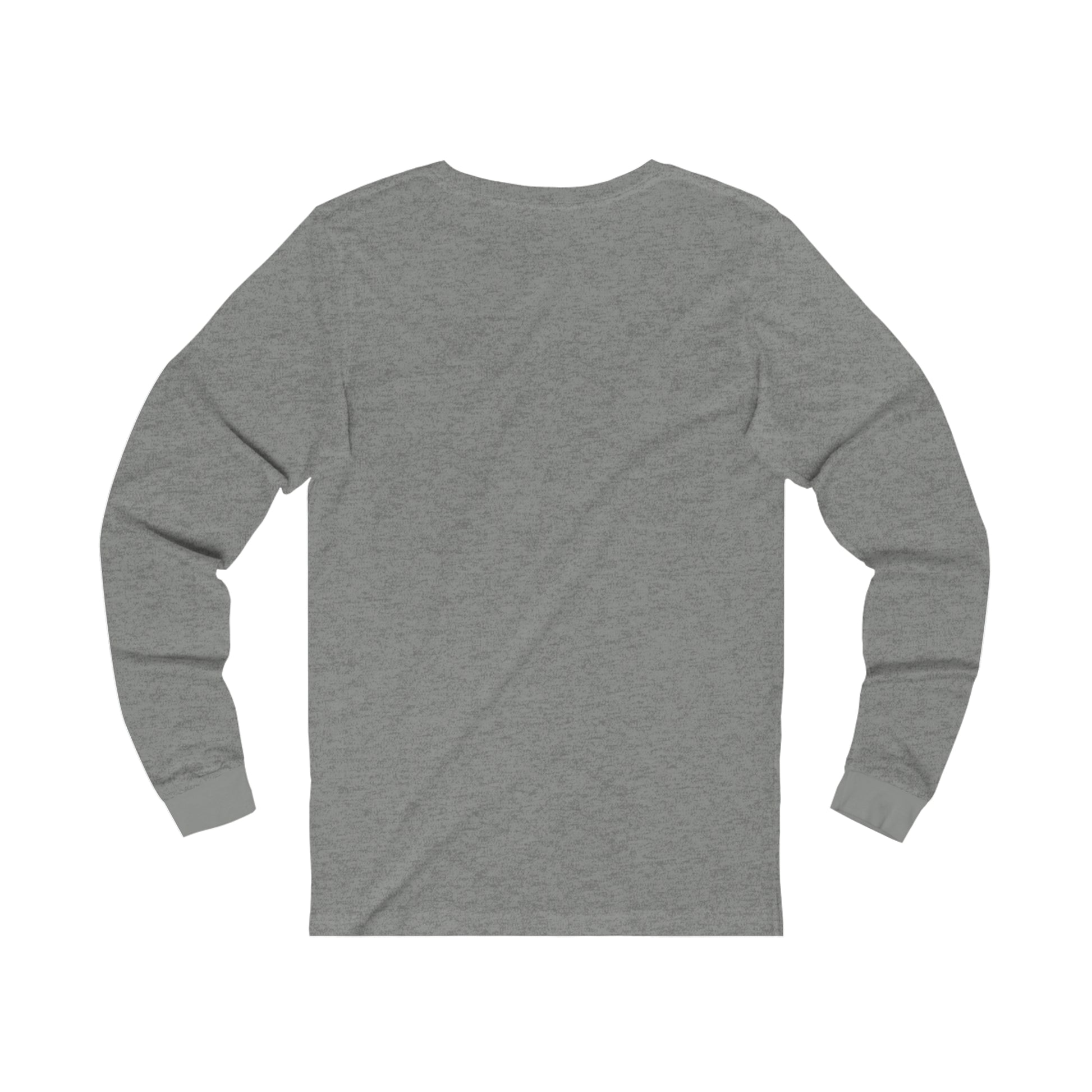 Printify gray long-sleeve shirt laid flat showing back side for coffee and tees collection
