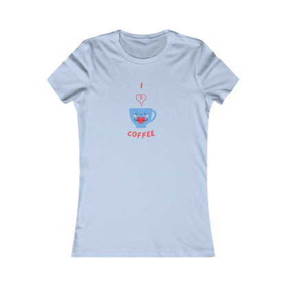 Light blue Printify T-shirt with I heart coffee cup design for coffee and tees lovers