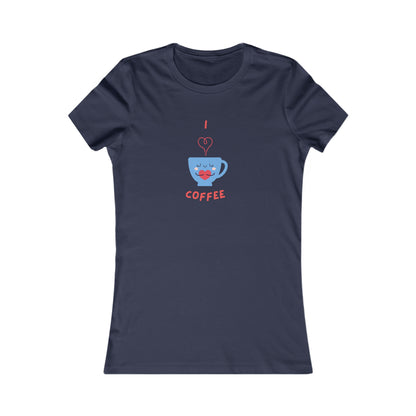 Printify navy t-shirt with cute coffee cup design and I love coffee text for coffee and tees lovers