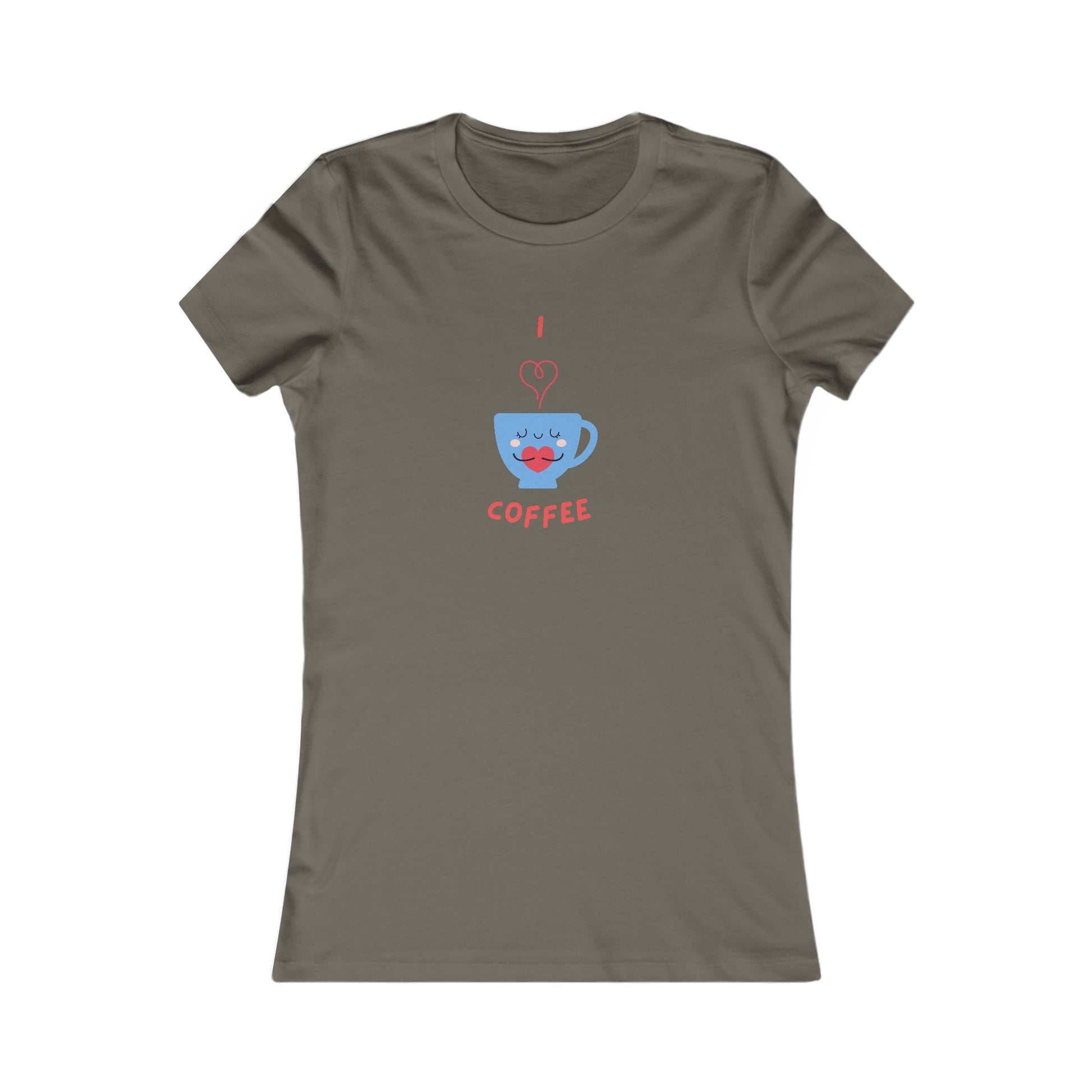 Printify coffee and tees gray t-shirt with cute blue coffee cup graphic and I love coffee text