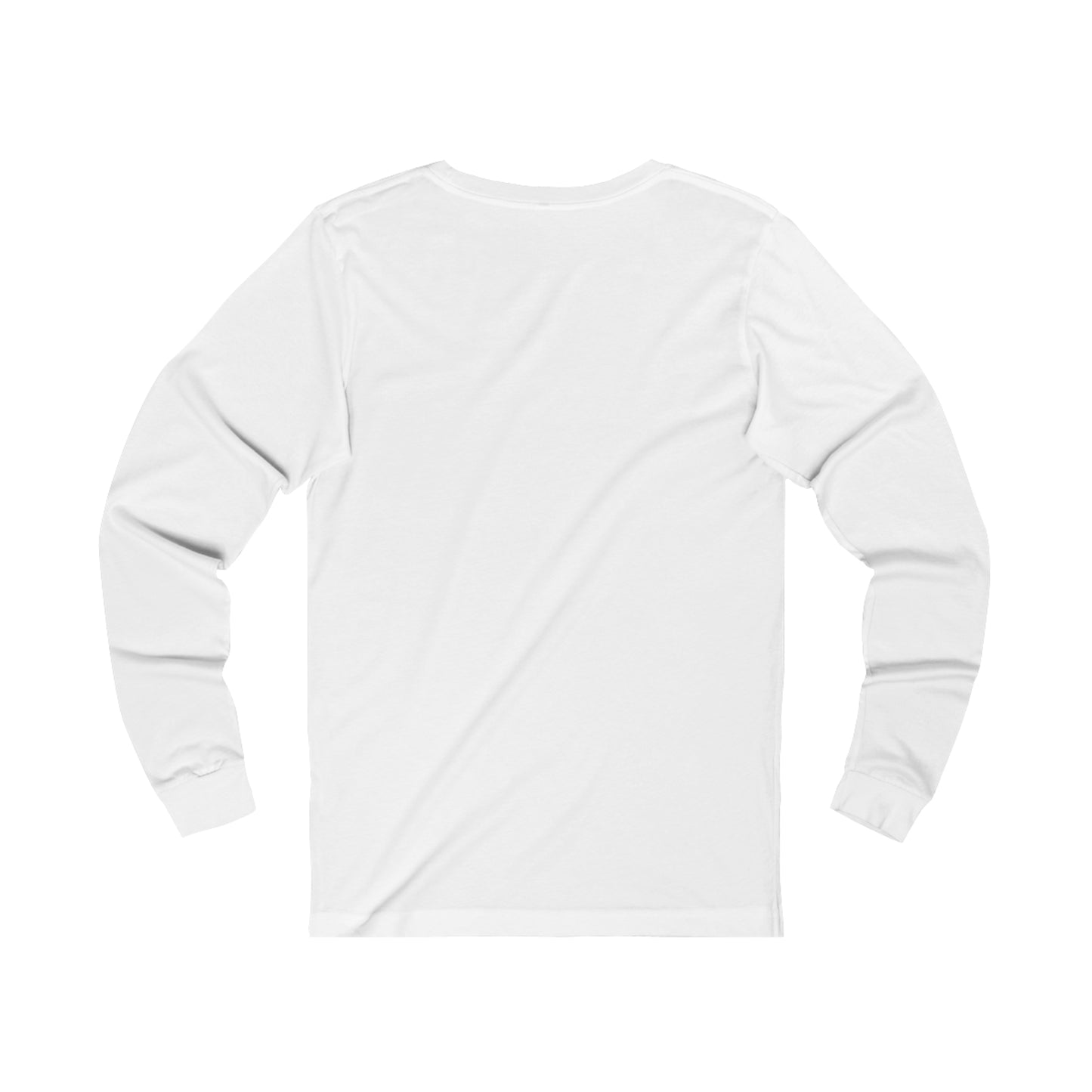 Printify white long-sleeve shirt laid flat showing the back view coffee and tees