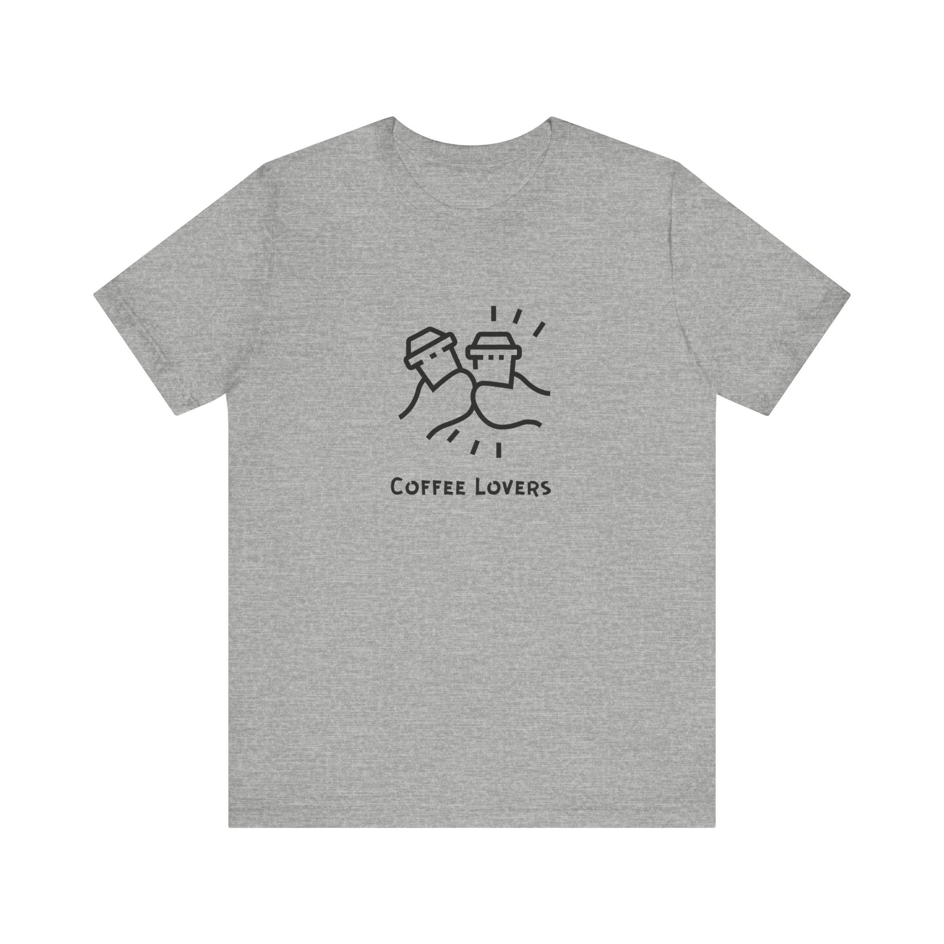 Gray Printify coffee lovers tee with minimalist coffee cup design and text for casual wear