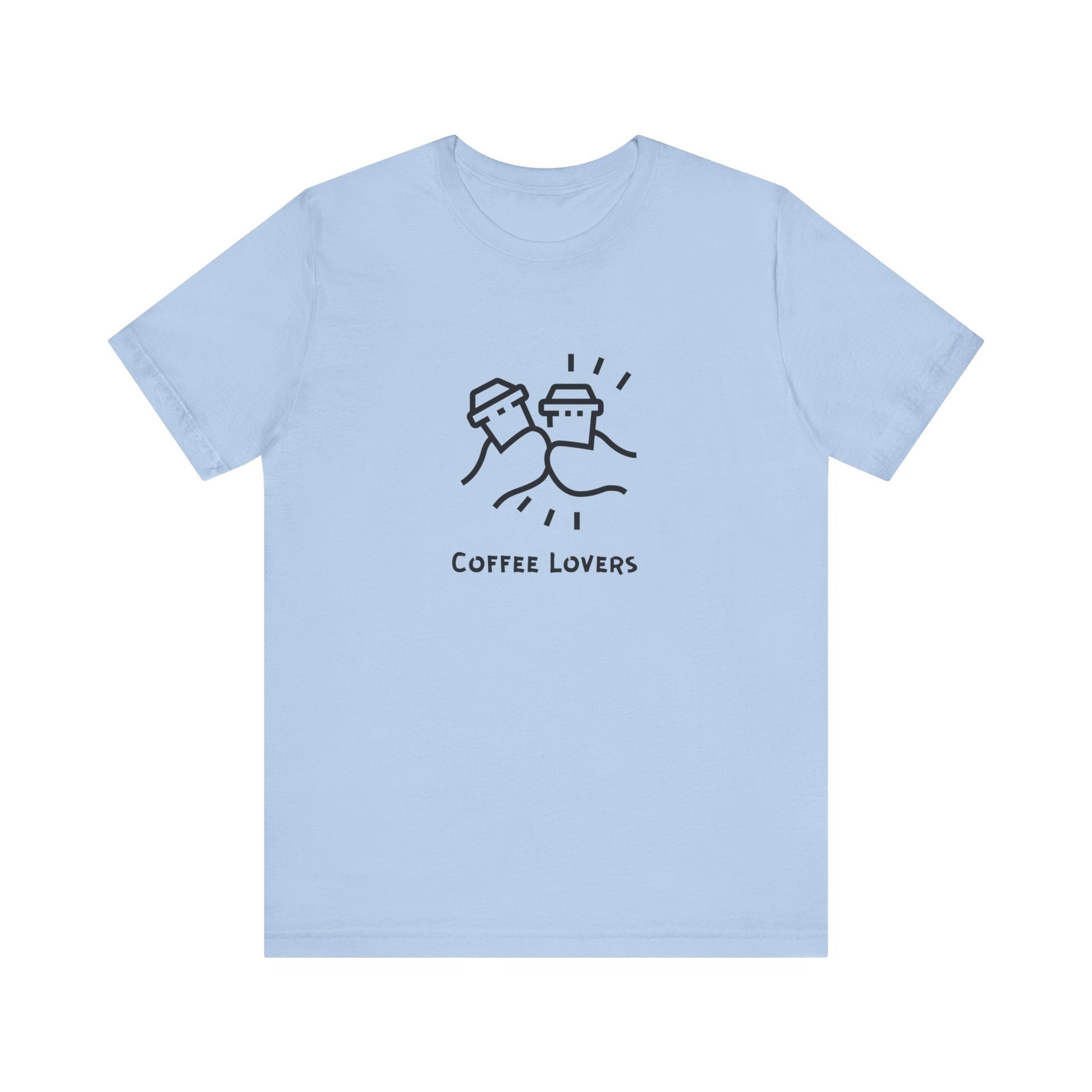 Light blue Printify coffee lovers tee with minimalist coffee cup graphic and text
