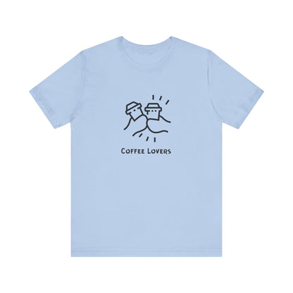 Light blue Printify coffee lovers tee with minimalist coffee cup graphic and text
