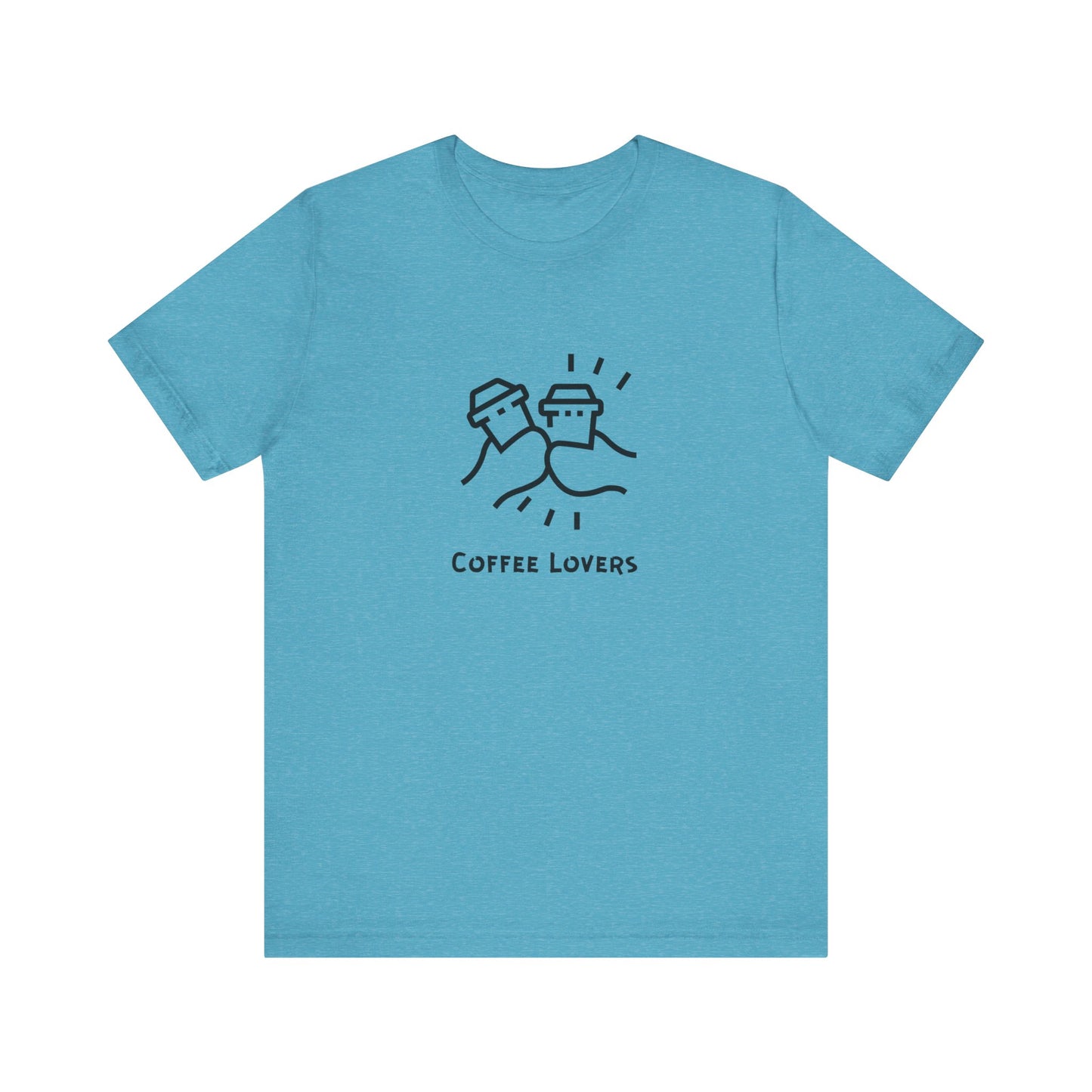 Printify blue coffee lovers tee with simple black coffee cup design and text for casual wear