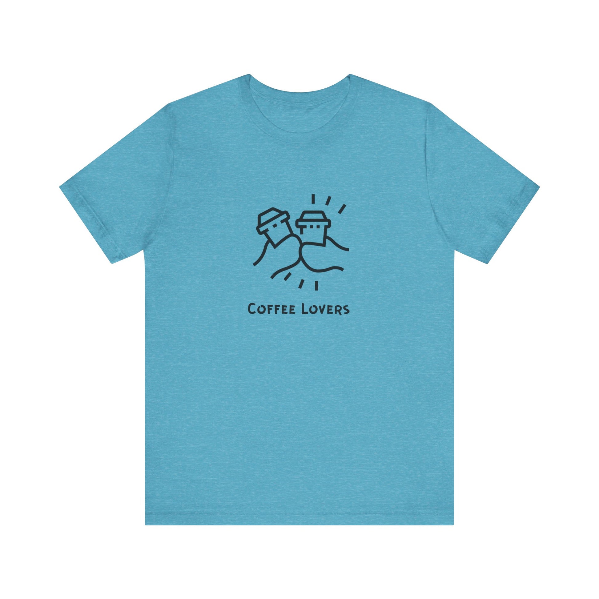 Printify blue coffee lovers tee with simple black coffee cup design and text for casual wear