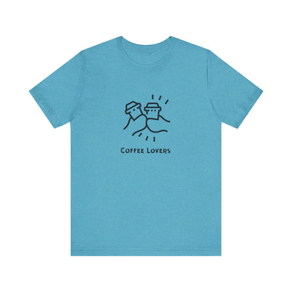 Printify blue coffee lovers tee with simple black coffee cup design and text for casual wear