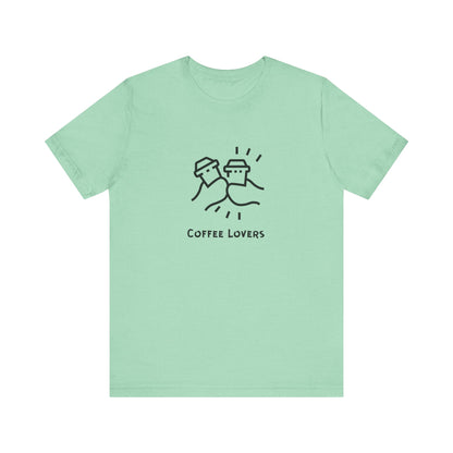 Mint green Printify T-shirt with coffee lovers tee design and simple black coffee cup illustration