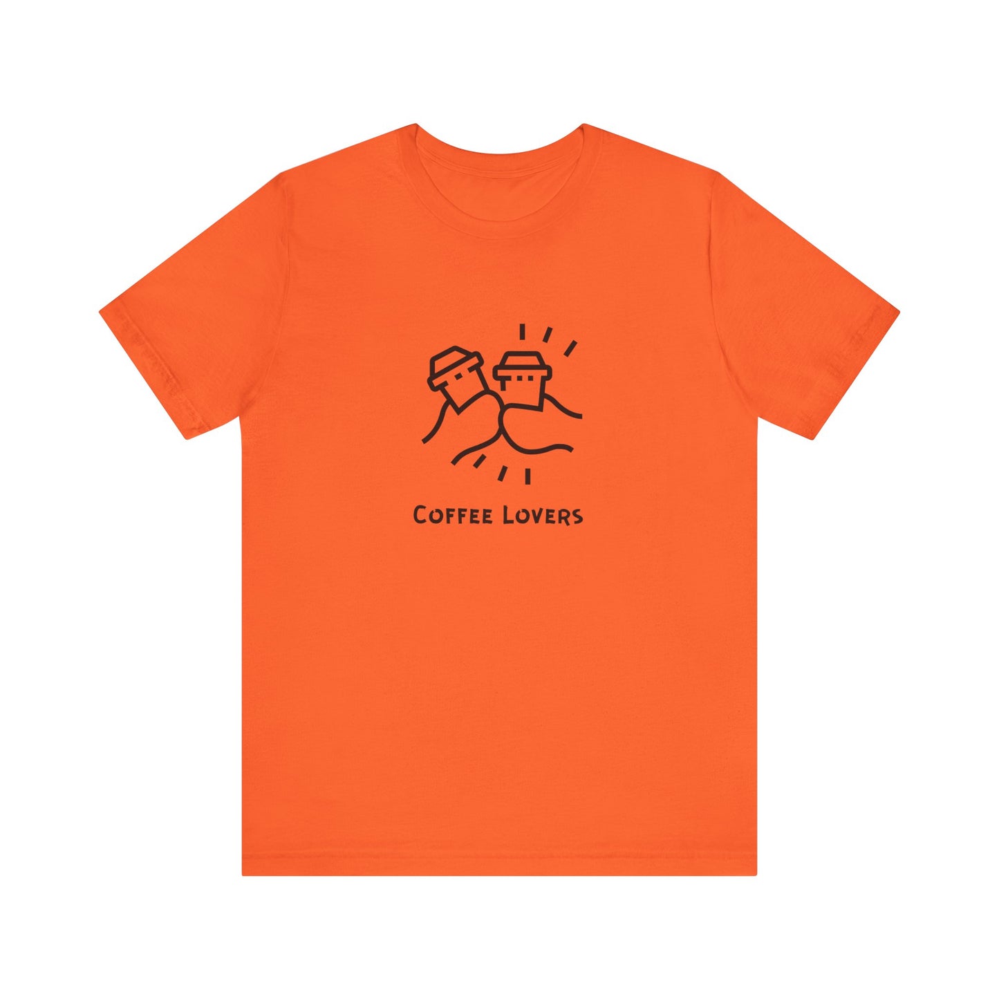 Orange Printify t-shirt with coffee lovers tee design and graphic illustration on front
