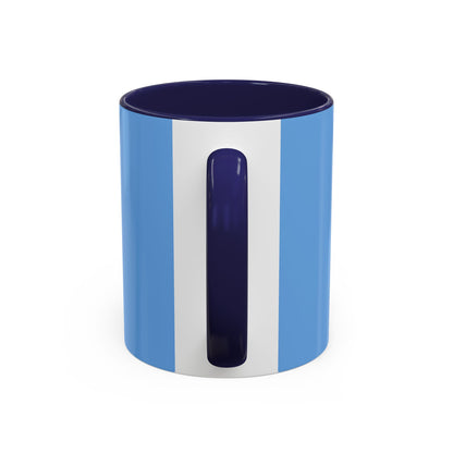 Printify blue and white ceramic coffee mugs with dark blue handle and interior