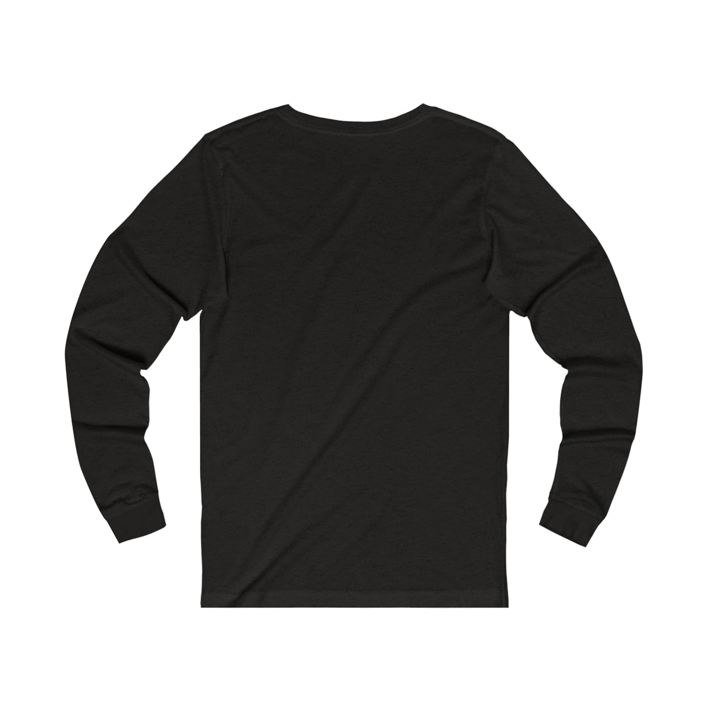 Black long-sleeve shirt from Printify, plain back view, ideal for colorful cat tee design