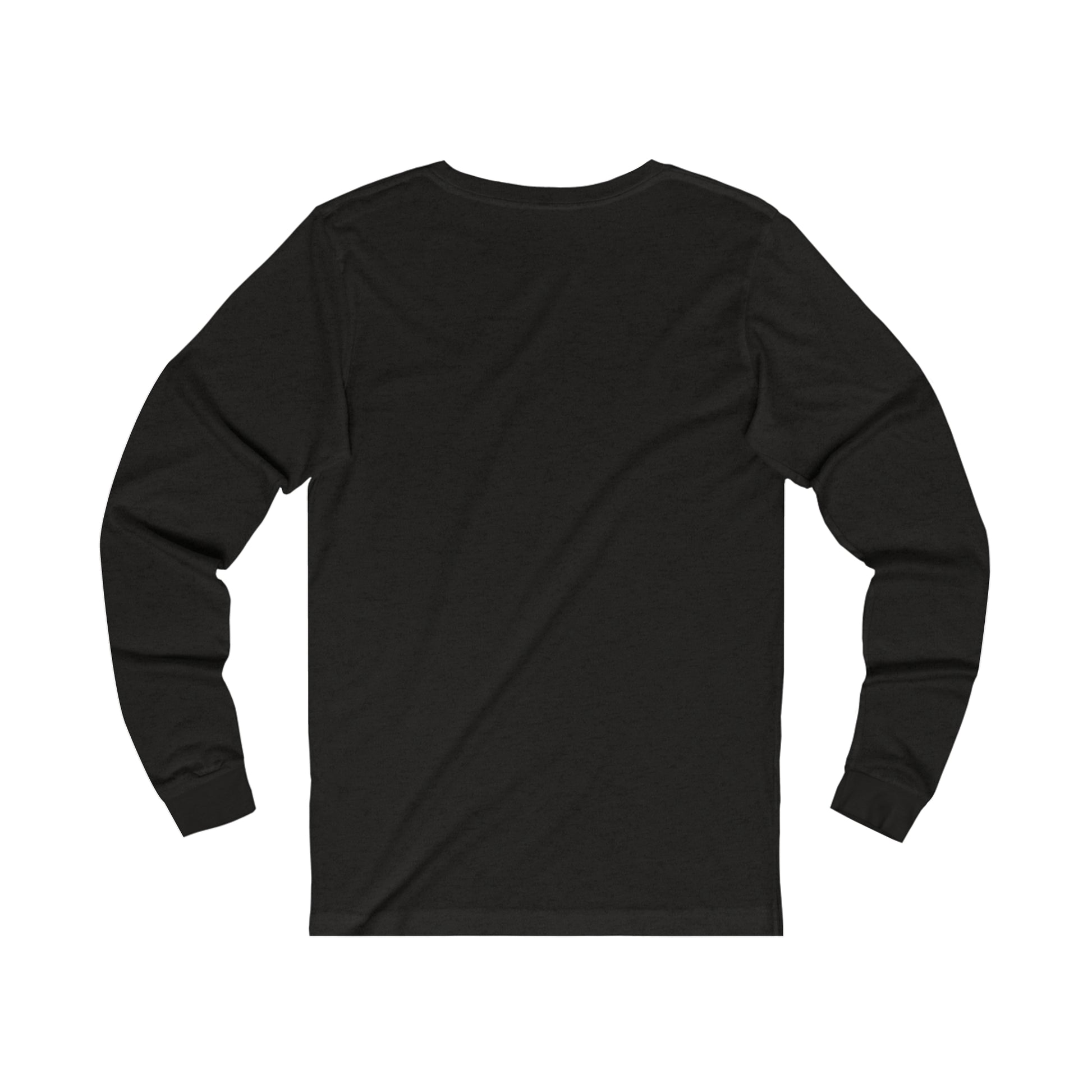 Black long-sleeve shirt from Printify, plain back view, ideal for colorful cat tee design