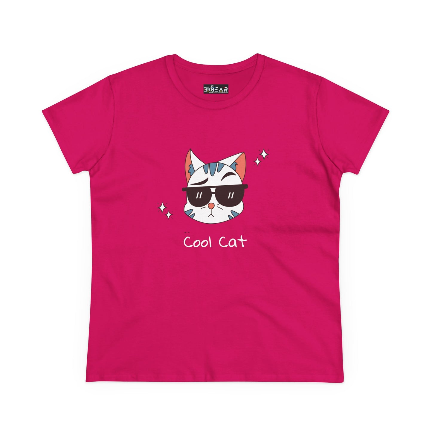 Pink cool cat graphic t-shirt for women with sunglasses cat illustration from Printify