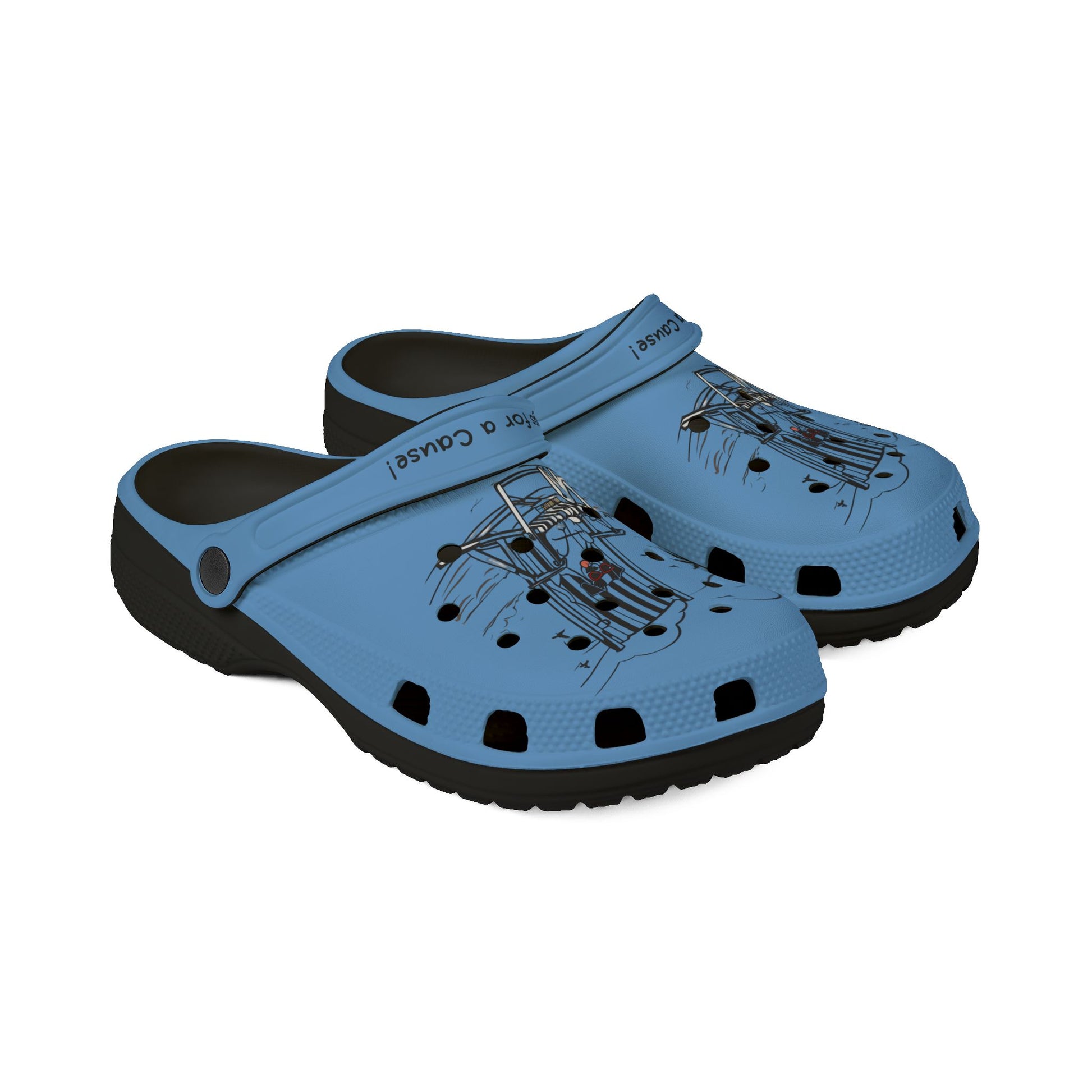 Printify blue cute clogs for women with black soles and unique artistic design