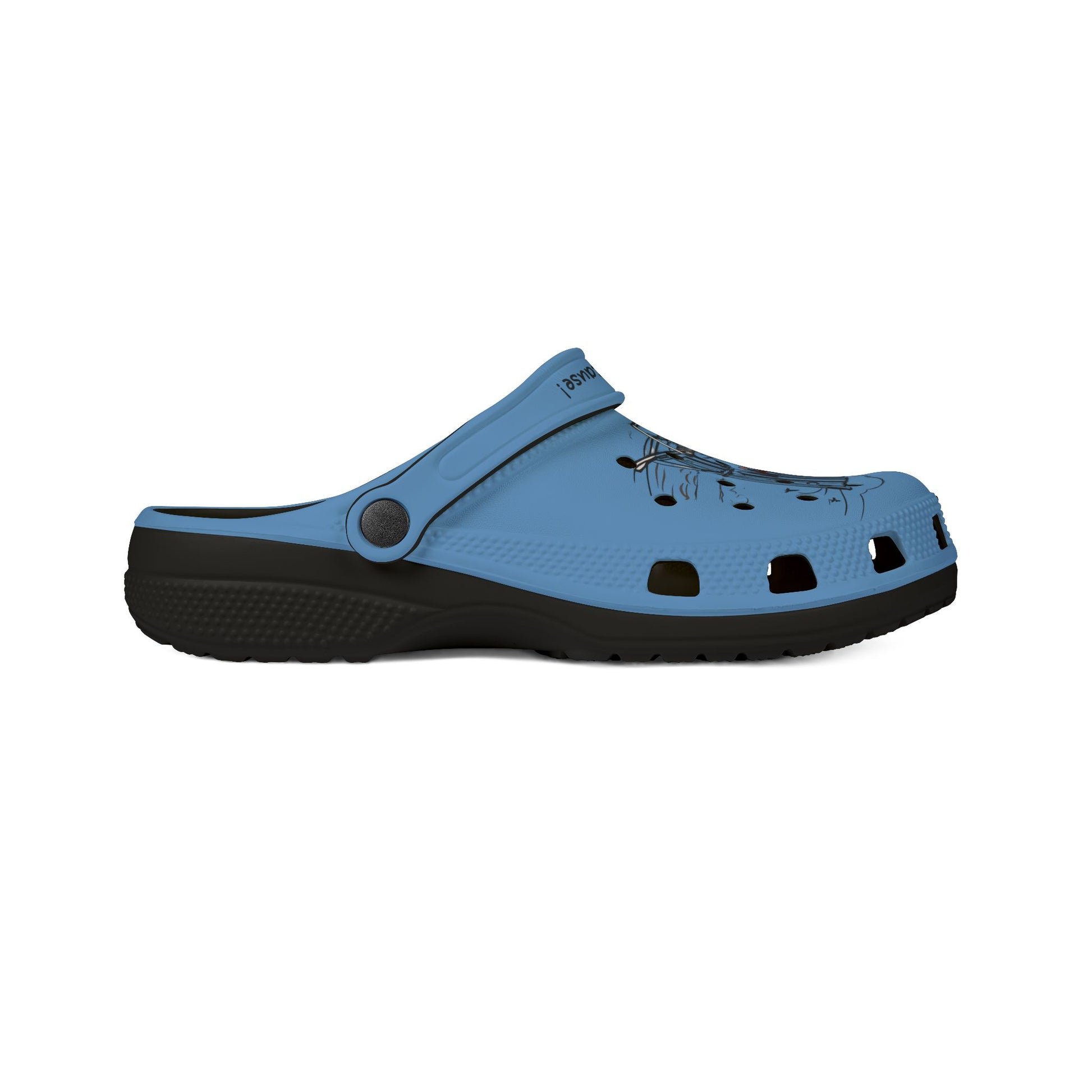 Printify blue cute clogs for women with black sole and adjustable heel strap
