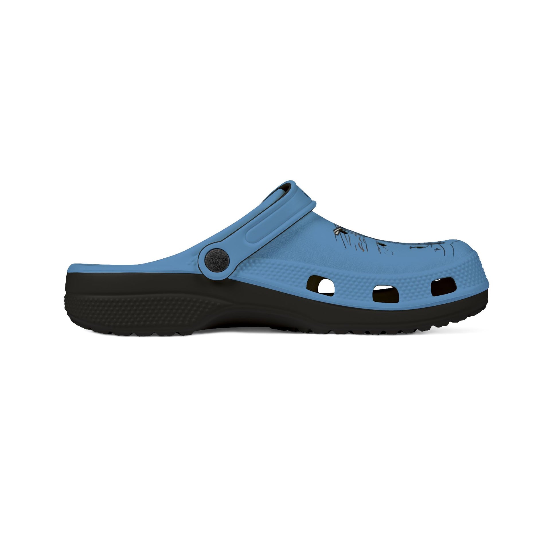 Printify blue and black cute clogs for women with adjustable strap and ventilation holes